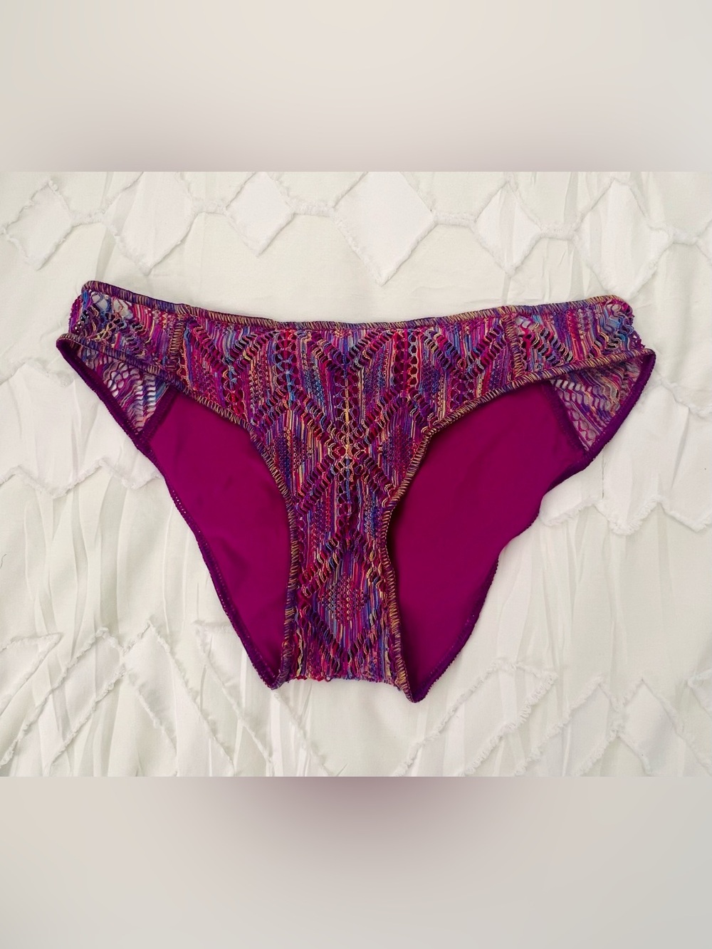 BECCA Crochet Bikini Bottoms Pink Purple Multicolor Size Small Boho